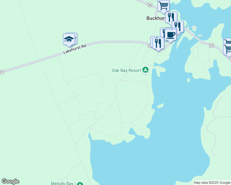 map of restaurants, bars, coffee shops, grocery stores, and more near Adam and Eve Road in Buckhorn