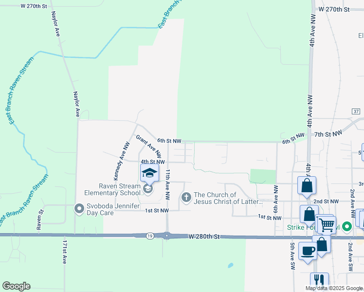 map of restaurants, bars, coffee shops, grocery stores, and more near 1110 6th Street Northwest in New Prague