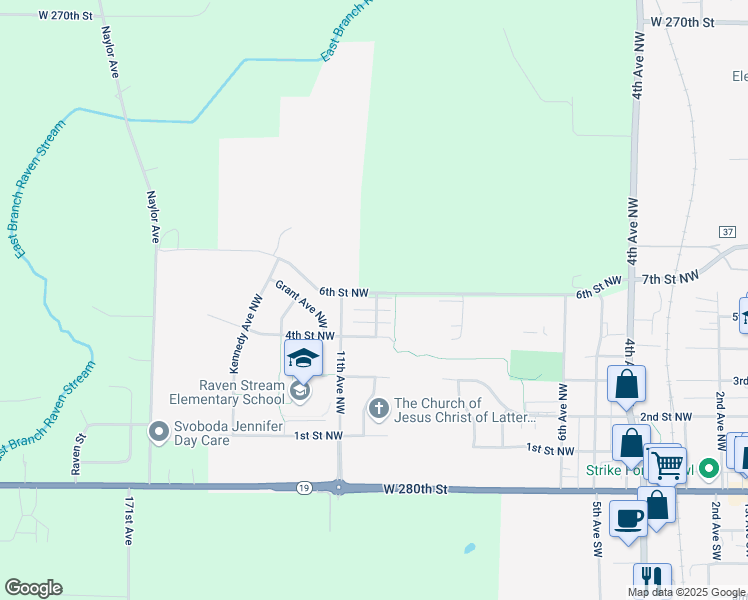 map of restaurants, bars, coffee shops, grocery stores, and more near 1110 6th Street Northwest in New Prague