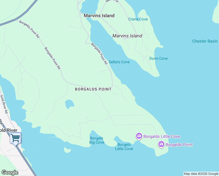 map of restaurants, bars, coffee shops, grocery stores, and more near 430 Borgels Point Road in Chester Basin