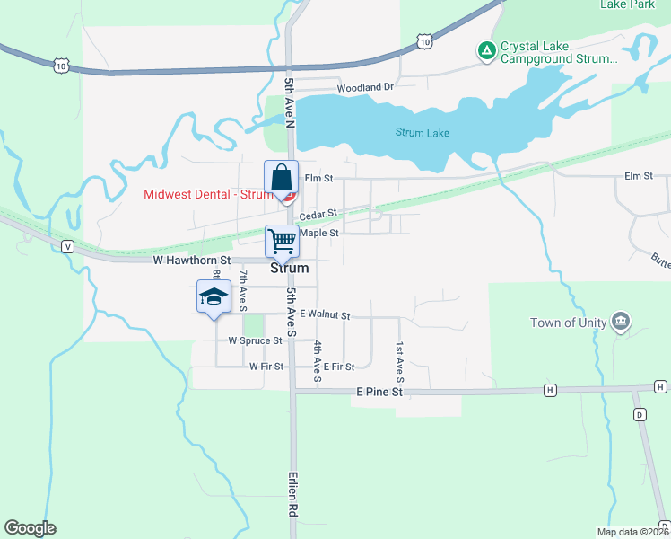 map of restaurants, bars, coffee shops, grocery stores, and more near 223 3rd Avenue South in Strum