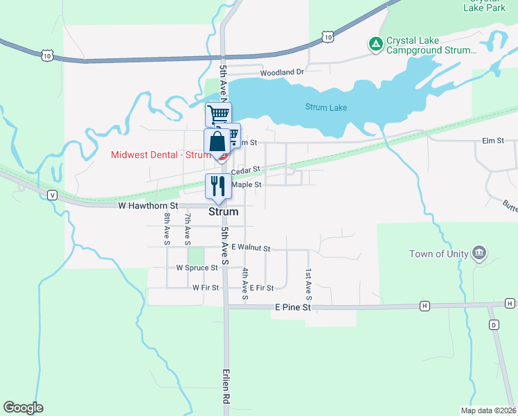 map of restaurants, bars, coffee shops, grocery stores, and more near 223 3rd Avenue South in Strum