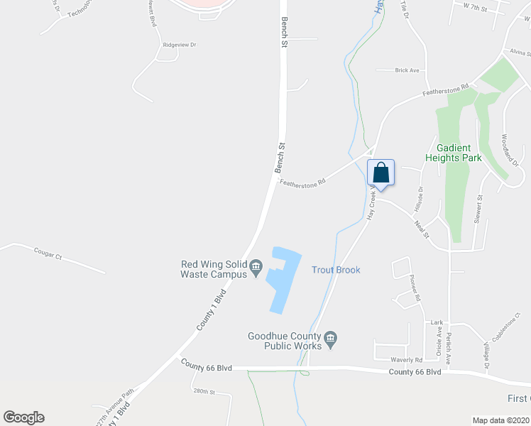 map of restaurants, bars, coffee shops, grocery stores, and more near 1873 Bench Street in Red Wing