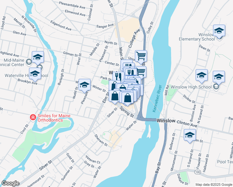 map of restaurants, bars, coffee shops, grocery stores, and more near 20 Concourse W in Waterville