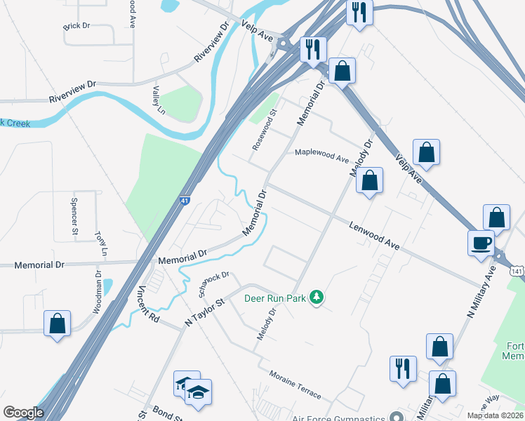 map of restaurants, bars, coffee shops, grocery stores, and more near 1954 Memorial Drive in Green Bay