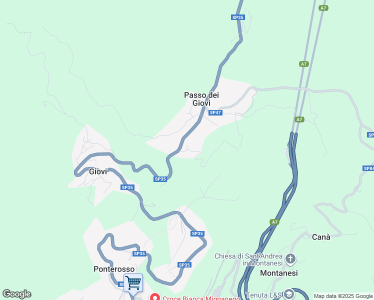 map of restaurants, bars, coffee shops, grocery stores, and more near 24 Via XXV Aprile in Passo dei Giovi