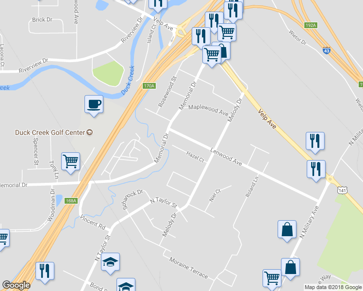 map of restaurants, bars, coffee shops, grocery stores, and more near 1868 Hazel Ct in Green Bay