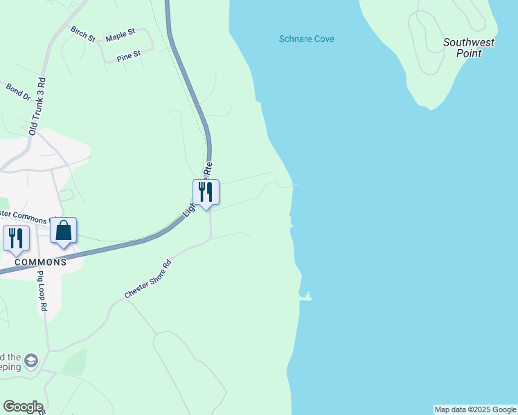 map of restaurants, bars, coffee shops, grocery stores, and more near 25 Chester Shore Road in Chester