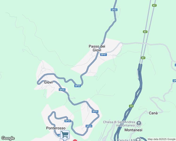 map of restaurants, bars, coffee shops, grocery stores, and more near 24 Via XXV Aprile in Giovi