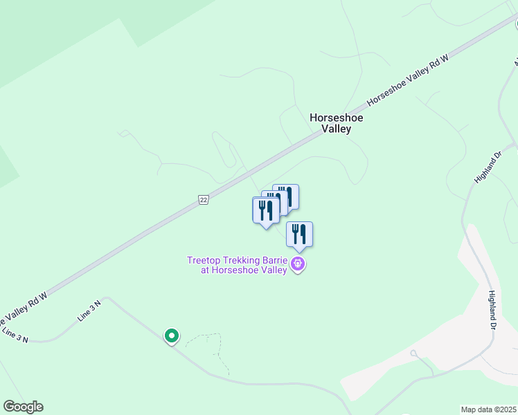 map of restaurants, bars, coffee shops, grocery stores, and more near 21 Birch Grove Drive in Barrie