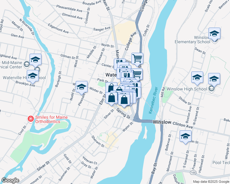 map of restaurants, bars, coffee shops, grocery stores, and more near 20 Concourse West in Waterville