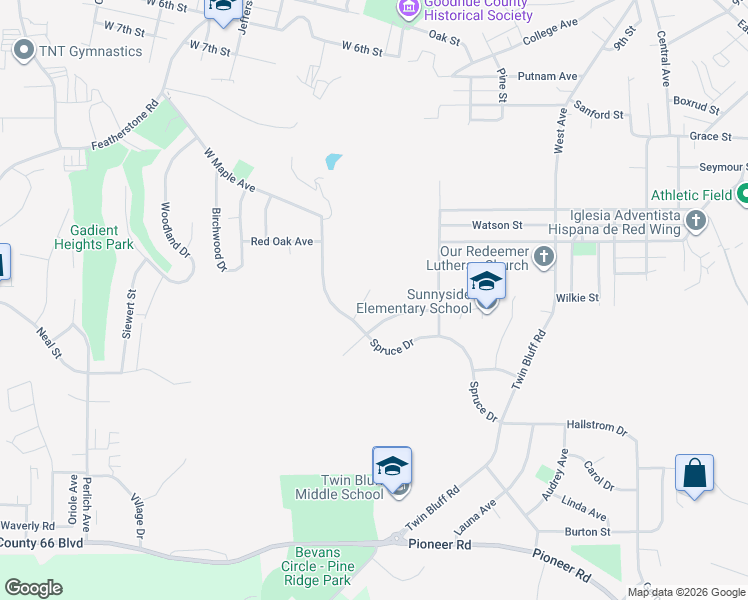 map of restaurants, bars, coffee shops, grocery stores, and more near 1239 Tee Up Path in Red Wing