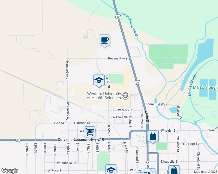 map of restaurants, bars, coffee shops, grocery stores, and more near 500 North 5th Street in Lebanon