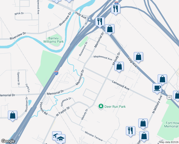 map of restaurants, bars, coffee shops, grocery stores, and more near 1868 Hazel Court in Green Bay