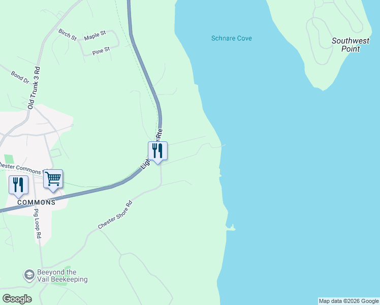 map of restaurants, bars, coffee shops, grocery stores, and more near 25 Chester Shore Road in Chester