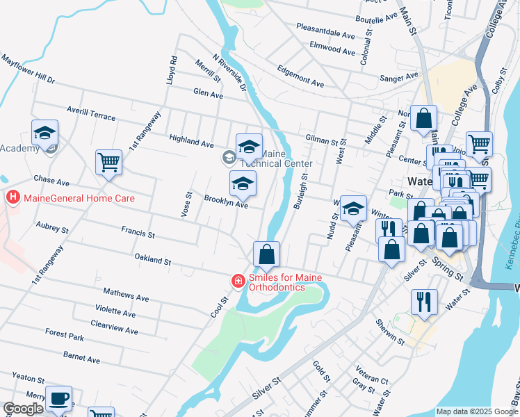 map of restaurants, bars, coffee shops, grocery stores, and more near 3 Brooklyn Avenue in Benton