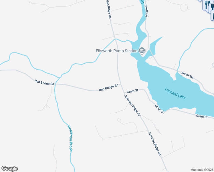 map of restaurants, bars, coffee shops, grocery stores, and more near 19 Red Bridge Rd in Ellsworth