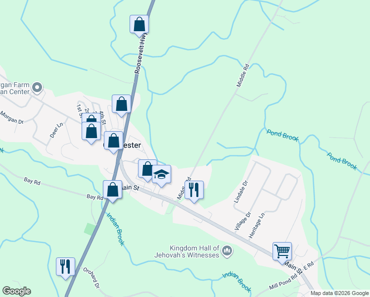 map of restaurants, bars, coffee shops, grocery stores, and more near 197 Middle Road in Colchester