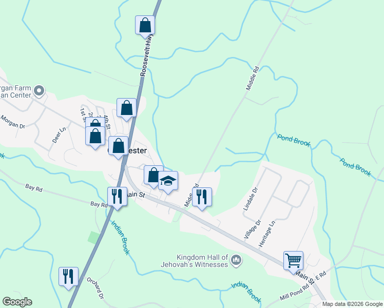map of restaurants, bars, coffee shops, grocery stores, and more near 197 Middle Road in Colchester