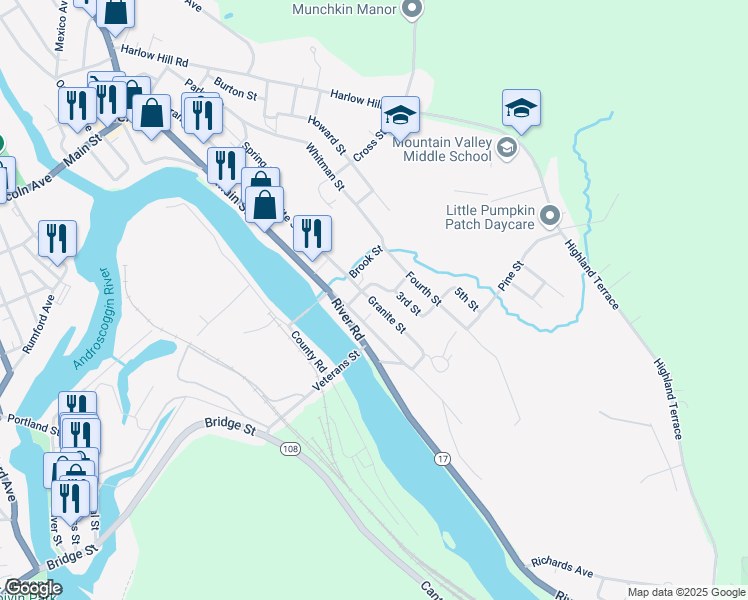 map of restaurants, bars, coffee shops, grocery stores, and more near 143 Granite Street in Mexico