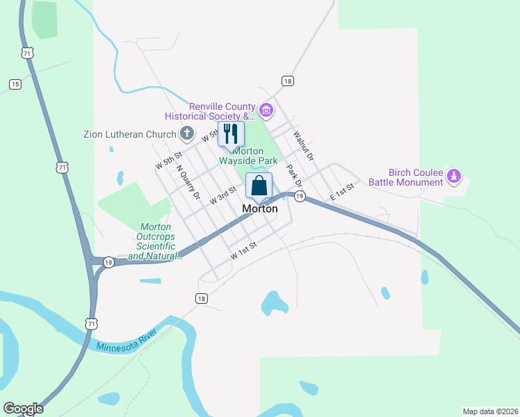 map of restaurants, bars, coffee shops, grocery stores, and more near in Morton