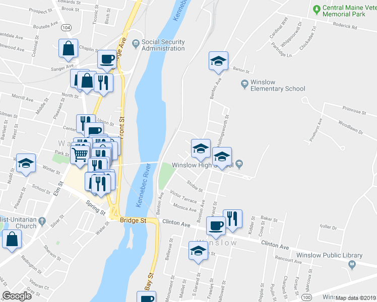 map of restaurants, bars, coffee shops, grocery stores, and more near 122 Benton Avenue in Winslow