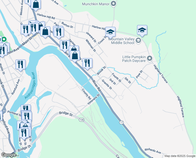 map of restaurants, bars, coffee shops, grocery stores, and more near 143 Granite Street in Mexico