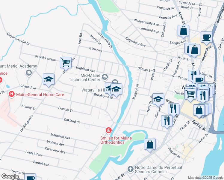 map of restaurants, bars, coffee shops, grocery stores, and more near 3 Brooklyn Avenue in Benton