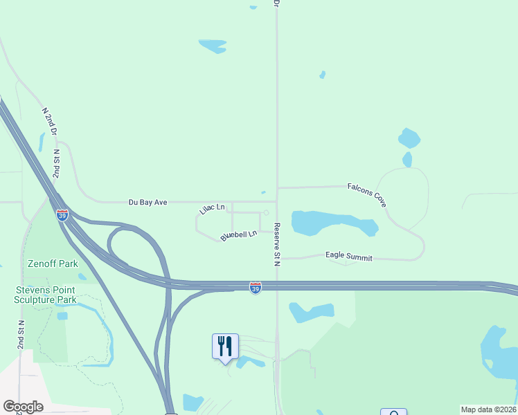 map of restaurants, bars, coffee shops, grocery stores, and more near 1925 Lilac Lane in Stevens Point