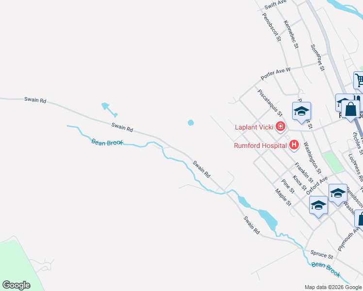 map of restaurants, bars, coffee shops, grocery stores, and more near 347 Swain Road in Rumford