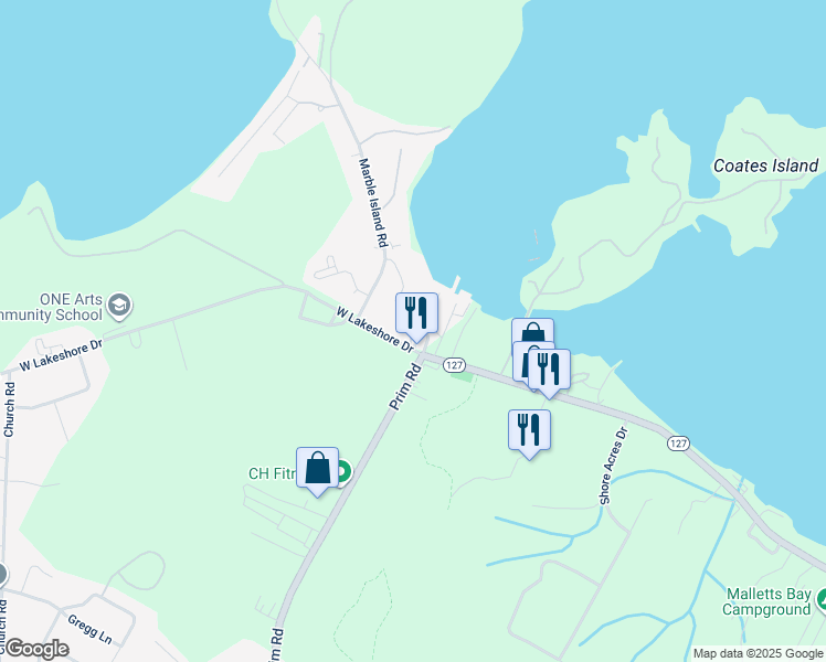 map of restaurants, bars, coffee shops, grocery stores, and more near 23 Lilac Street in Colchester
