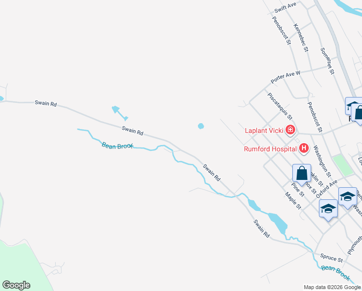 map of restaurants, bars, coffee shops, grocery stores, and more near 355 Swain Road in Rumford