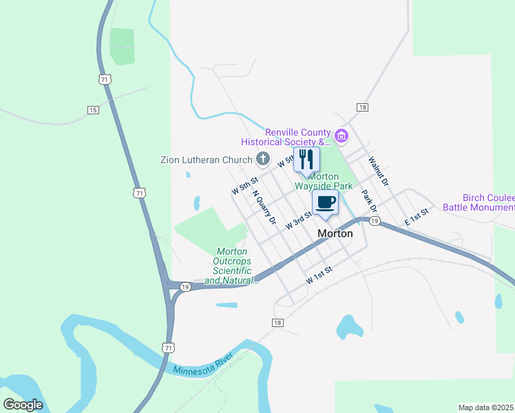 map of restaurants, bars, coffee shops, grocery stores, and more near 441 North Quarry Drive in Morton