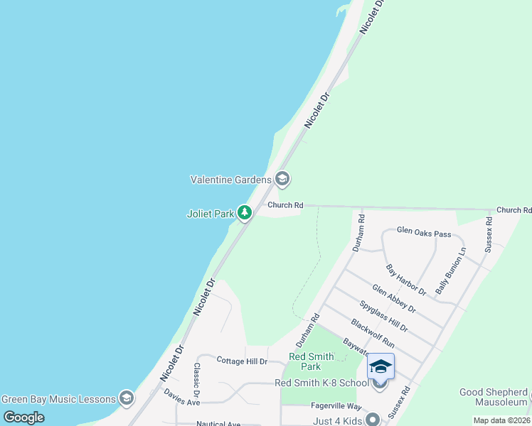 map of restaurants, bars, coffee shops, grocery stores, and more near 3382 Church Road in Green Bay