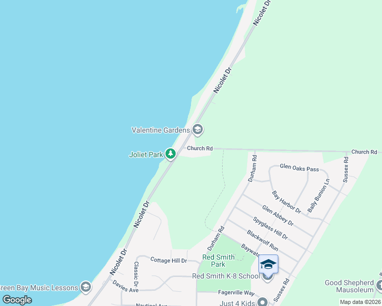 map of restaurants, bars, coffee shops, grocery stores, and more near 3382 Church Road in Green Bay