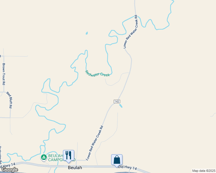 map of restaurants, bars, coffee shops, grocery stores, and more near 18 Dan Paul Lane in Beulah