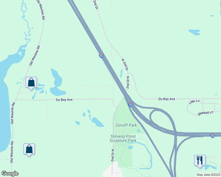 map of restaurants, bars, coffee shops, grocery stores, and more near 1130 Johnson Drive in Stevens Point