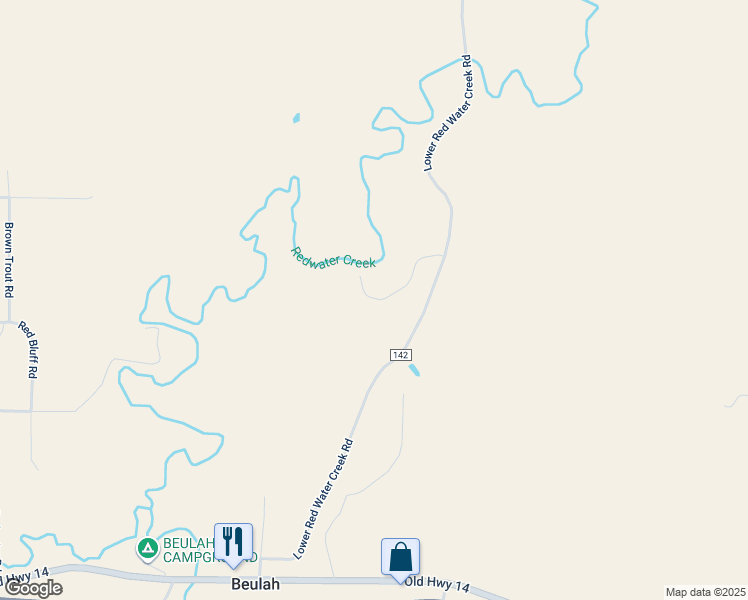 map of restaurants, bars, coffee shops, grocery stores, and more near 18 Dan Paul Lane in Beulah