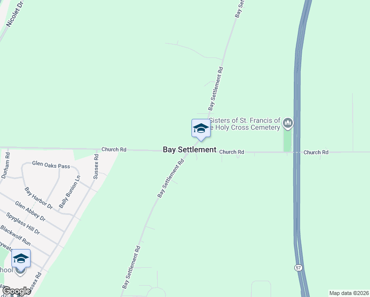 map of restaurants, bars, coffee shops, grocery stores, and more near 3009 Bay Settlement Road in Green Bay