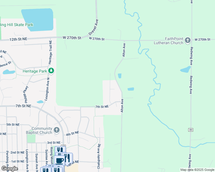 map of restaurants, bars, coffee shops, grocery stores, and more near 900 Wencel Avenue Northeast in New Prague