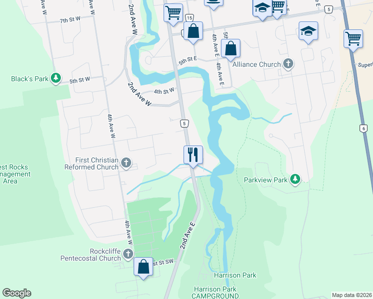 map of restaurants, bars, coffee shops, grocery stores, and more near 218 2nd Avenue East in Owen Sound