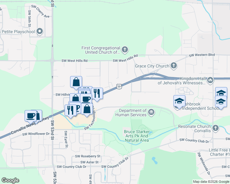 map of restaurants, bars, coffee shops, grocery stores, and more near 4510 Philomath Boulevard in Corvallis