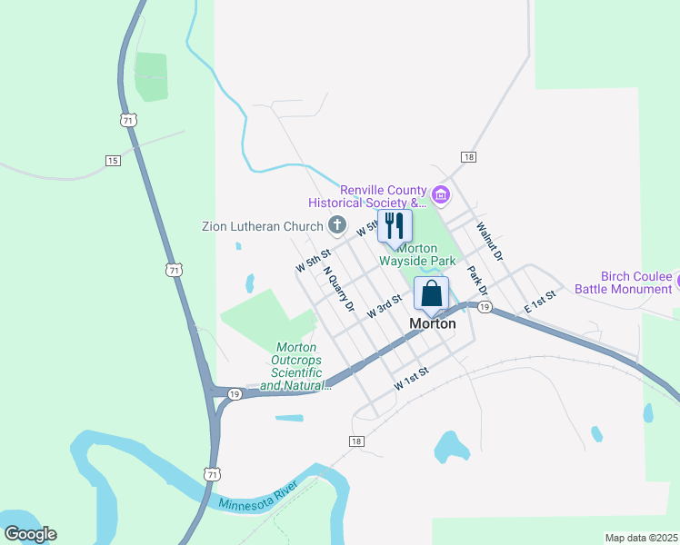 map of restaurants, bars, coffee shops, grocery stores, and more near 441 North Quarry Drive in Morton