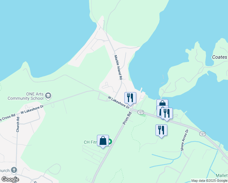 map of restaurants, bars, coffee shops, grocery stores, and more near 2 Woodbine by the Lake in Colchester