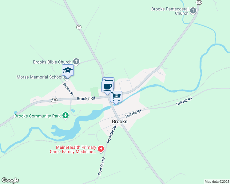 map of restaurants, bars, coffee shops, grocery stores, and more near 11 Monroe Highway in Brooks