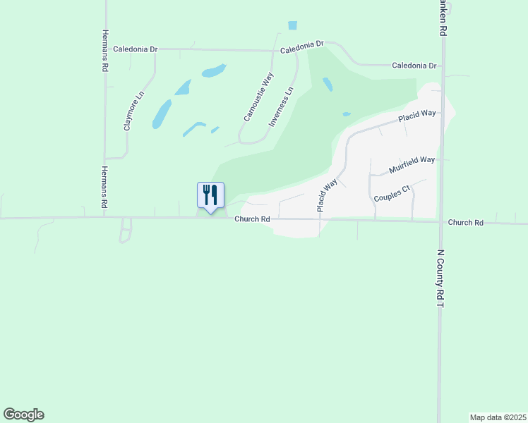 map of restaurants, bars, coffee shops, grocery stores, and more near 4855 Church Road in New Franken