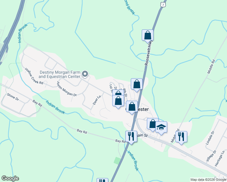 map of restaurants, bars, coffee shops, grocery stores, and more near 14 1st Street in Colchester