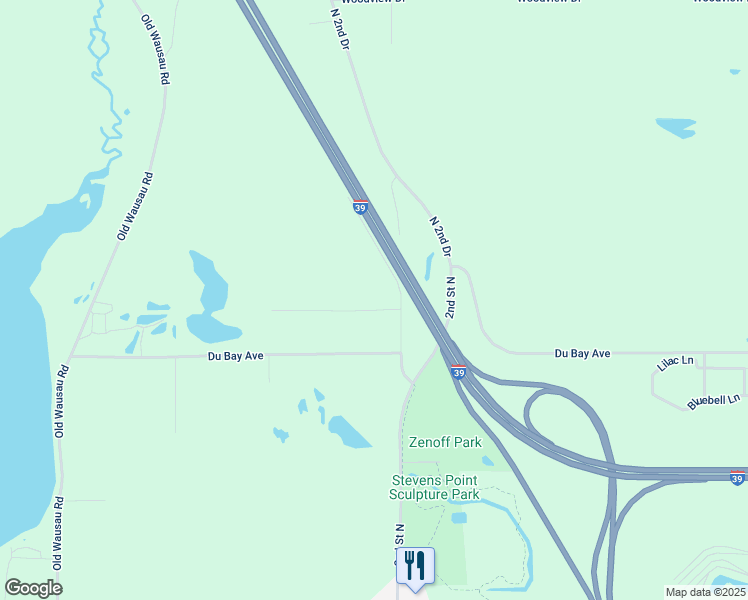map of restaurants, bars, coffee shops, grocery stores, and more near 1130 Johnson Drive in Stevens Point