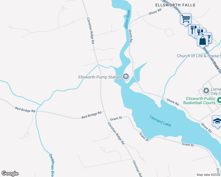map of restaurants, bars, coffee shops, grocery stores, and more near 235 Christian Ridge Rd in Ellsworth