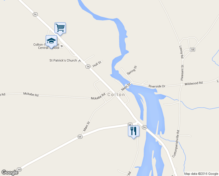 map of restaurants, bars, coffee shops, grocery stores, and more near New York 56 in Colton